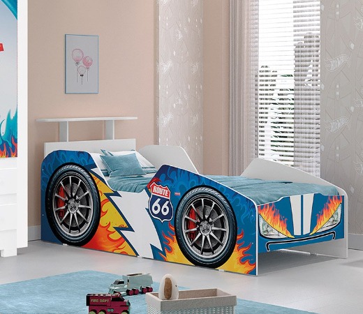 CAMA INFANTIL CARRO VELOZ 100% MDF BRANCO/AZUL - TUBOARTE