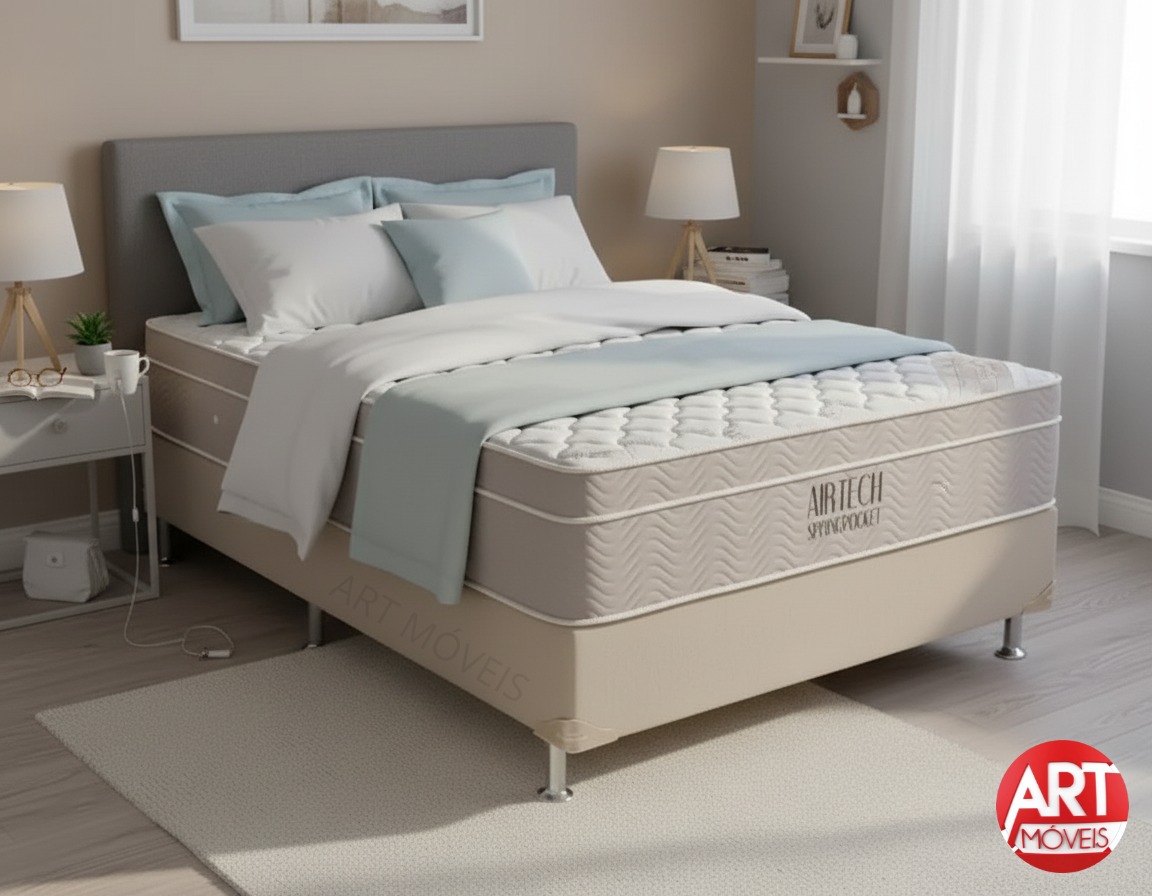 Conjunto Cama Box Airtech Ortobom 138x188x72 Molas Ensacadas Superpocket