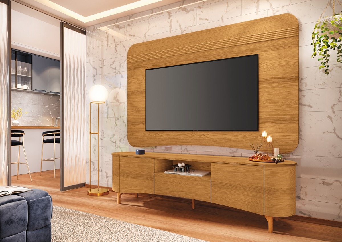 Conjunto Painel Armony Bancada Elara para Tv 80" - HB Móveis