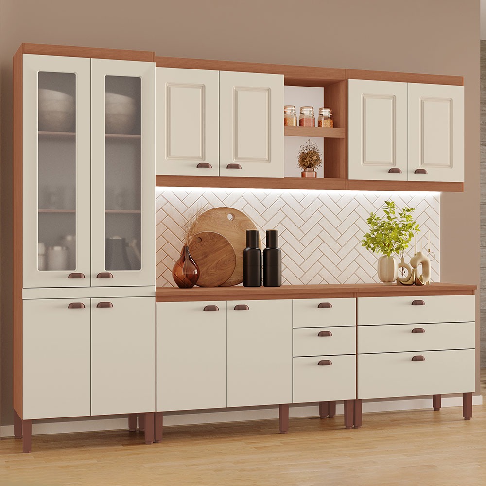 Cozinha Completa Modulada Jessica 100% MDF com 2 Balcões 10 Portas e 6 Gavetas Tuboarte