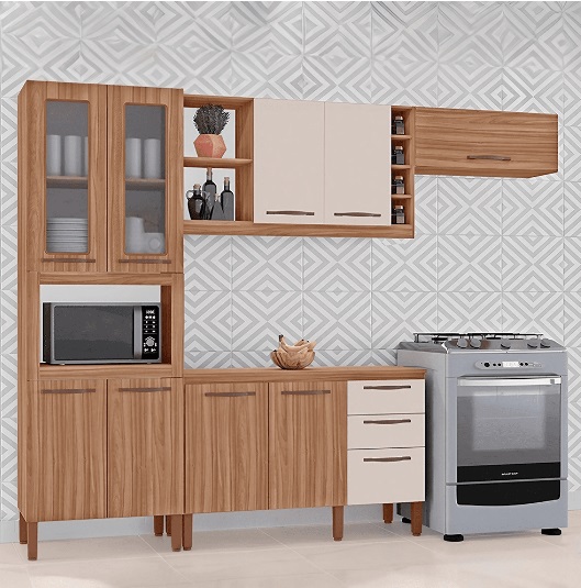 COZINHA LARISSA C/ BALCÃO AMÊNDOA/ OFF WHITE - TUBOARTE