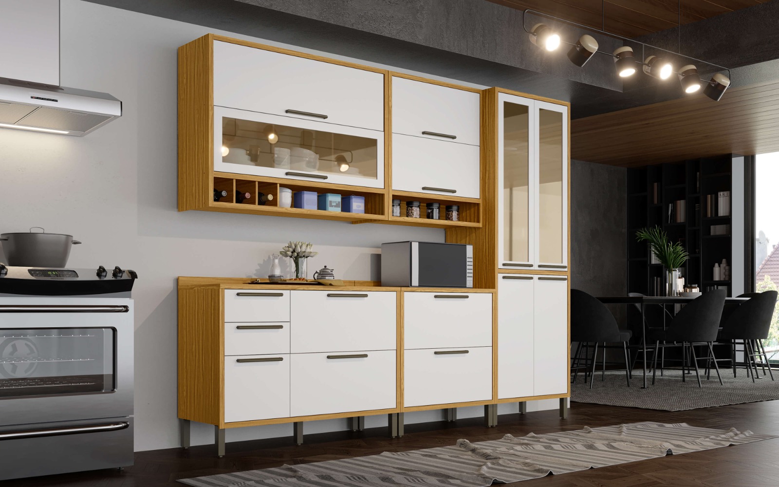 Cozinha Syrah Completa Modulada 5 Peças 100% MDF - Rio Doce