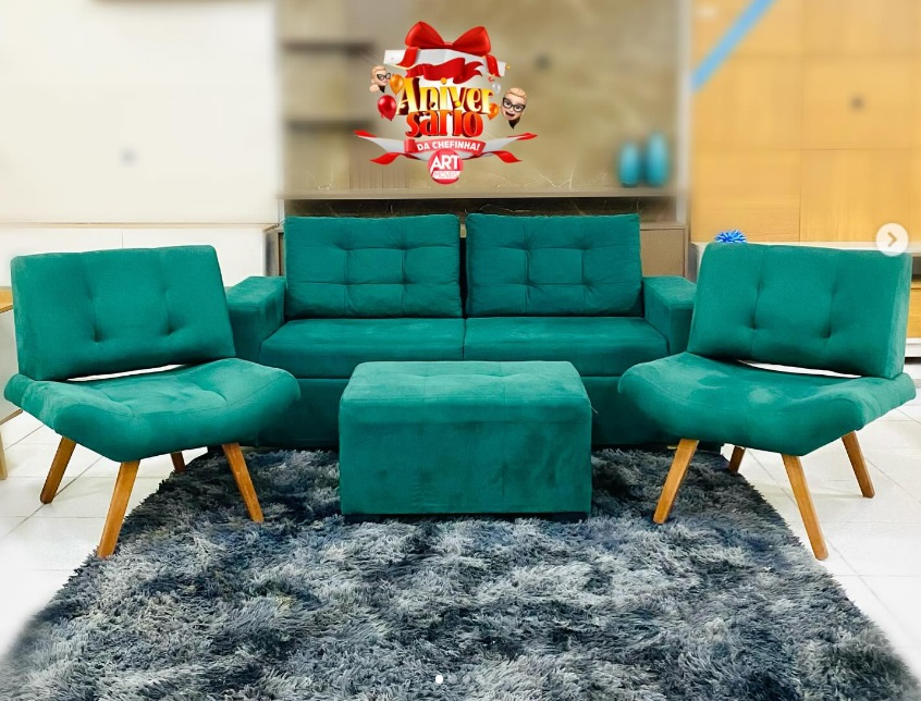 KIT ART LUXO SOFÁ + DUAS POLTRONAS E UM PUFF - ART ESTOFADOS
