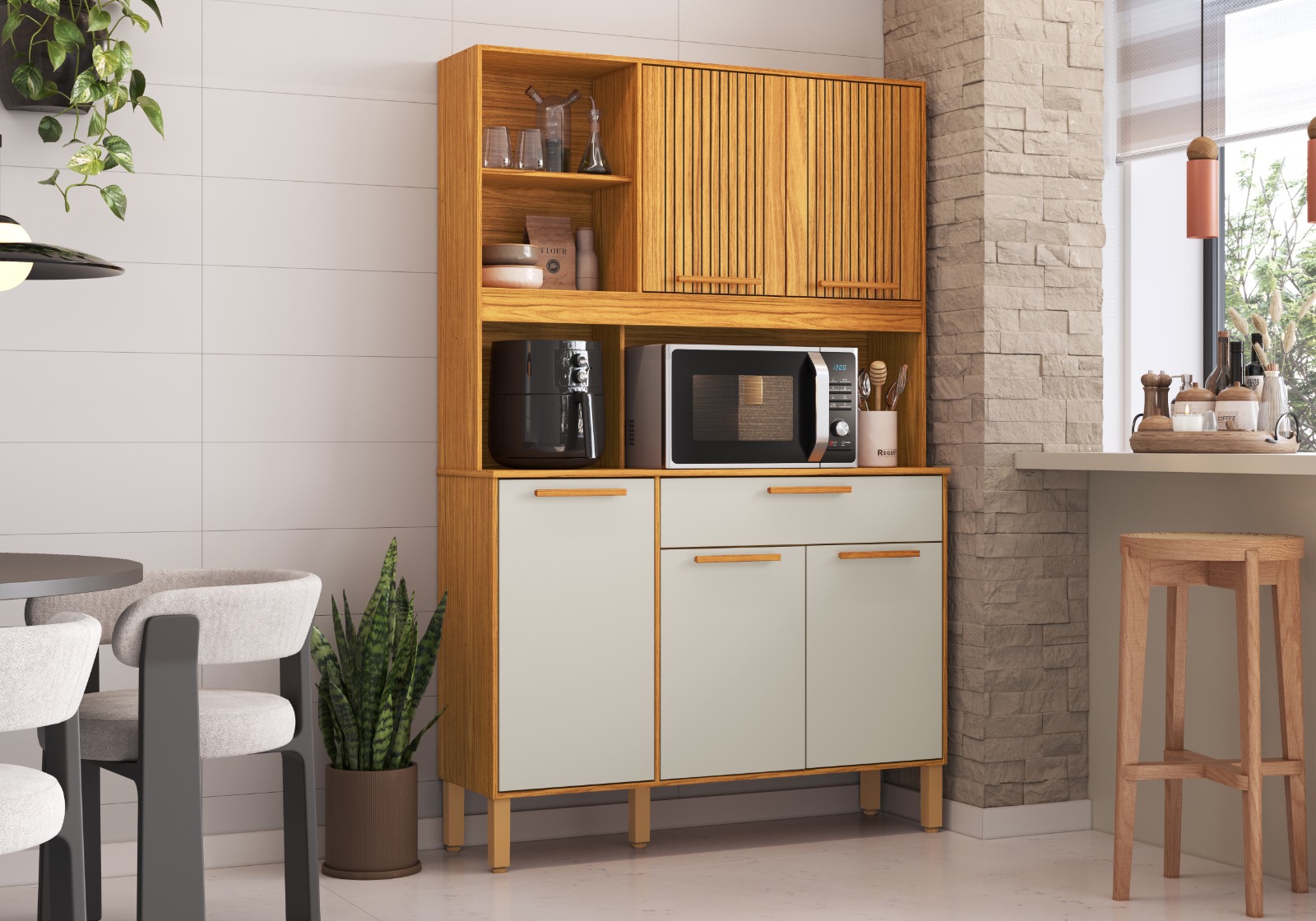 Kit Cozinha Chardo 120cm 100% MDF - Rio Doce